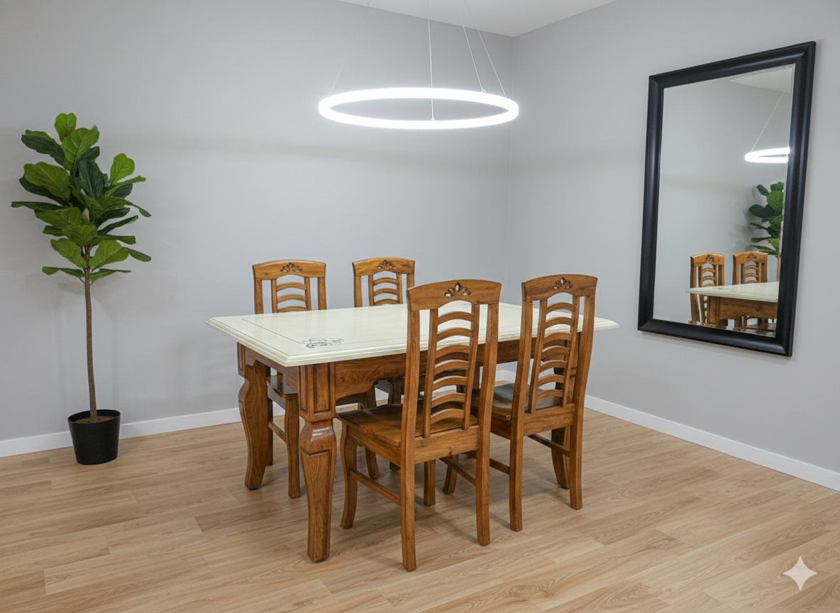 4 Seater Dining Table(Marble Top) and Chair Combo2