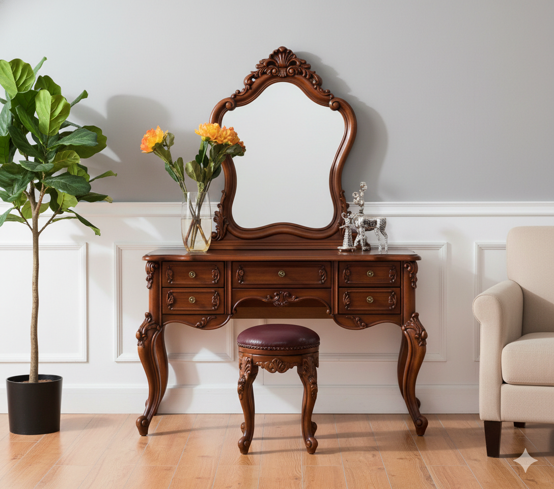 Antique Dressing Table With Stool