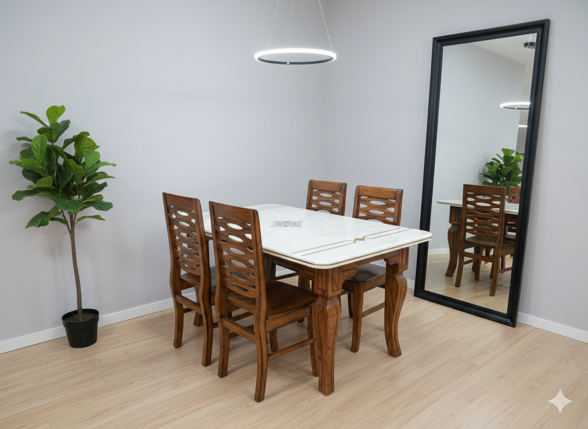 4 Seater Dining Table(Marble Top) and Chair Combo1