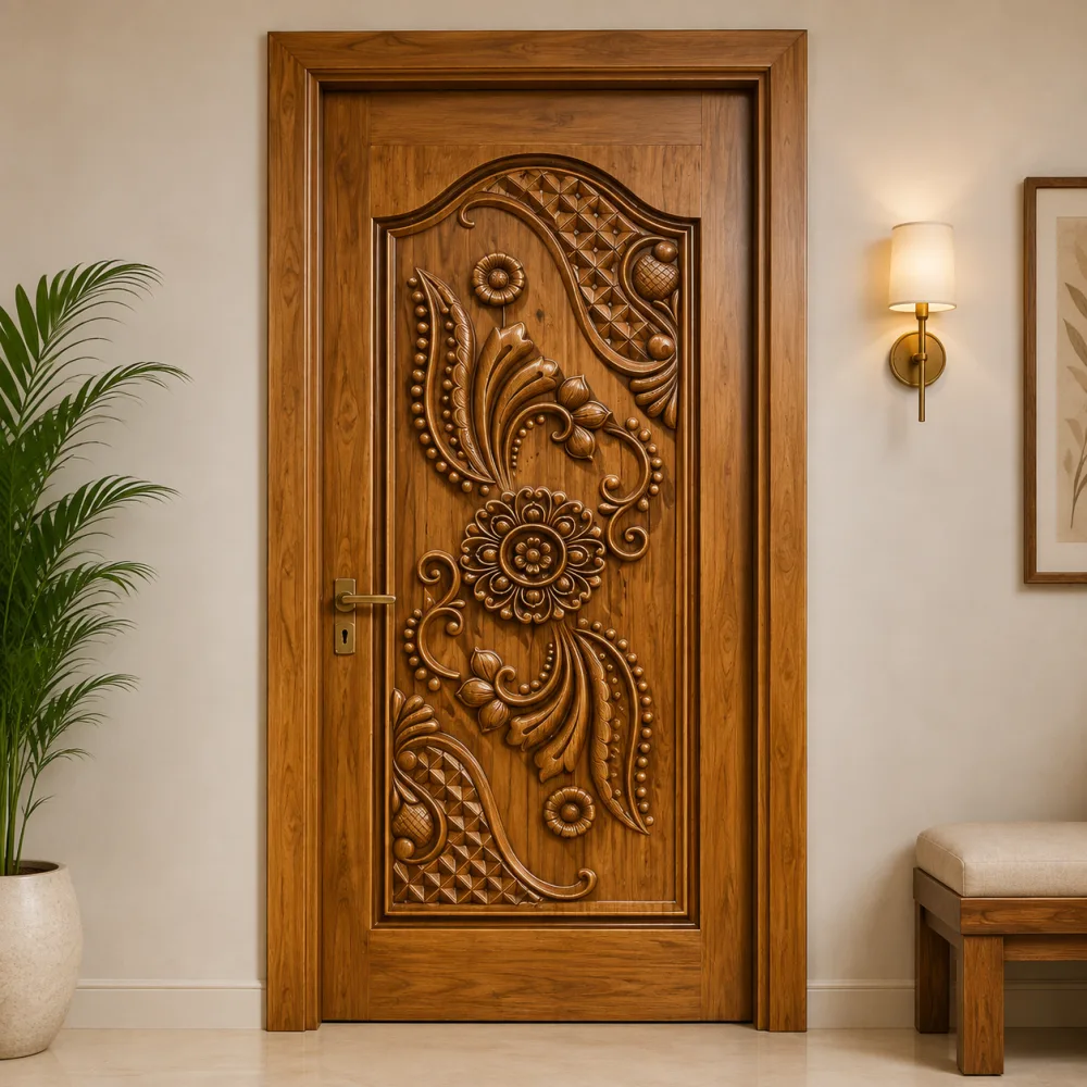 Wooden Carved Elegant Floral Door CP Segun (Premium Teak Wood) — New Priyatama Furniture