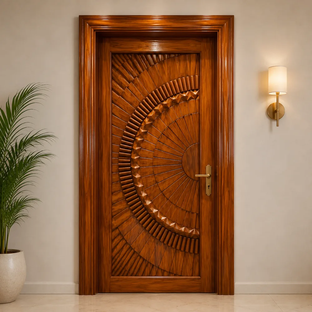 Wooden Carved Sunburst Door CP Segun (Premium Teak Wood) — New Priyatama Furniture