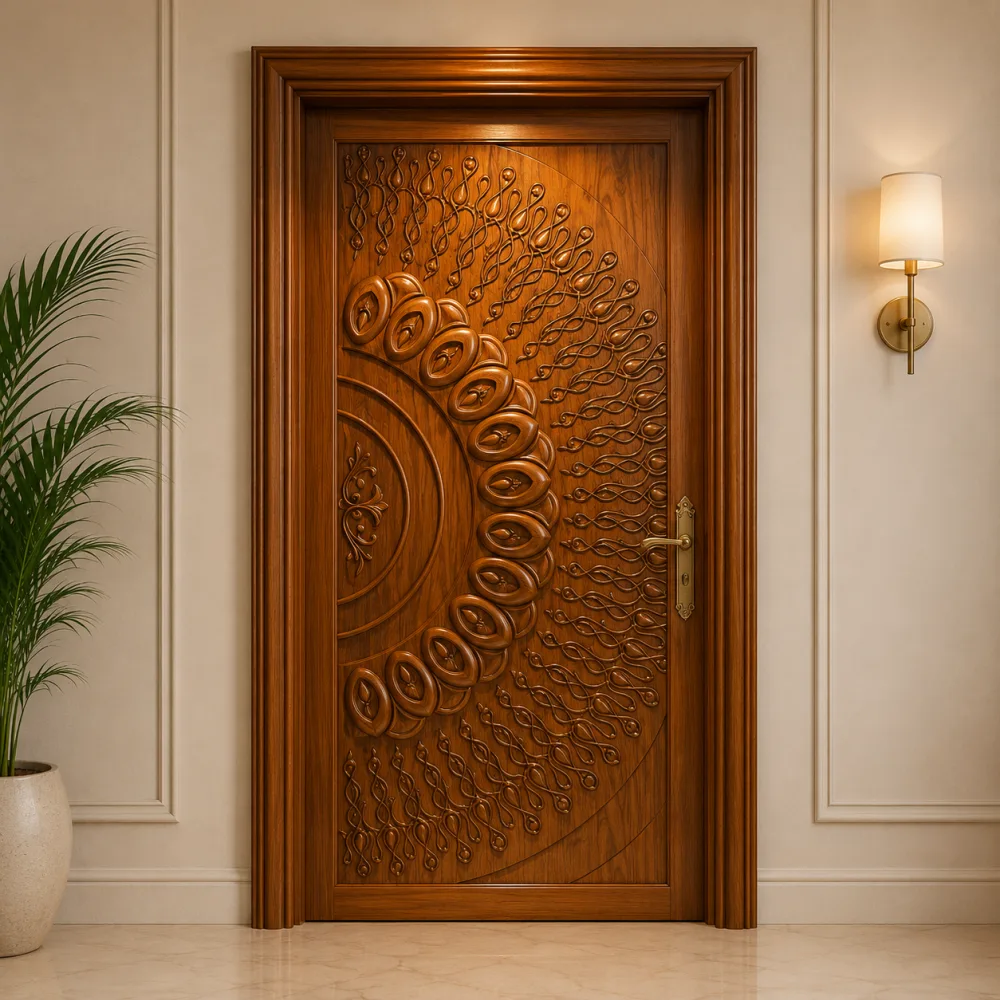 Wooden Carved Sunburst Ring Door CP Segun (Premium Teak Wood) — New Priyatama Furniture