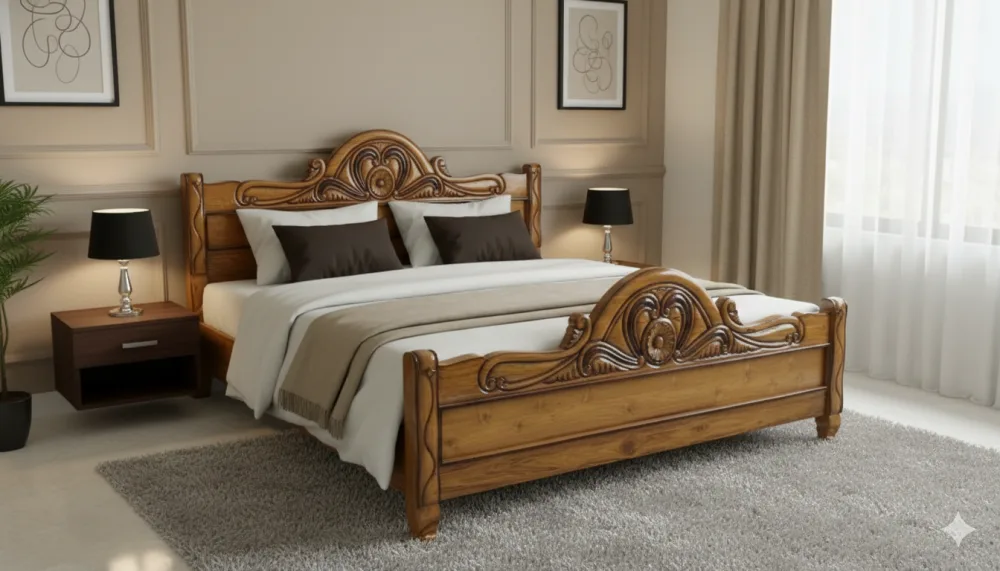 Chakra Ful Panel Khaat CP Segun (Teak Wood Box Bed)